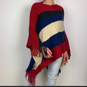 Lava Accessories Women's OS Knit Color Block Stripe Metallic Thread Poncho Shawl